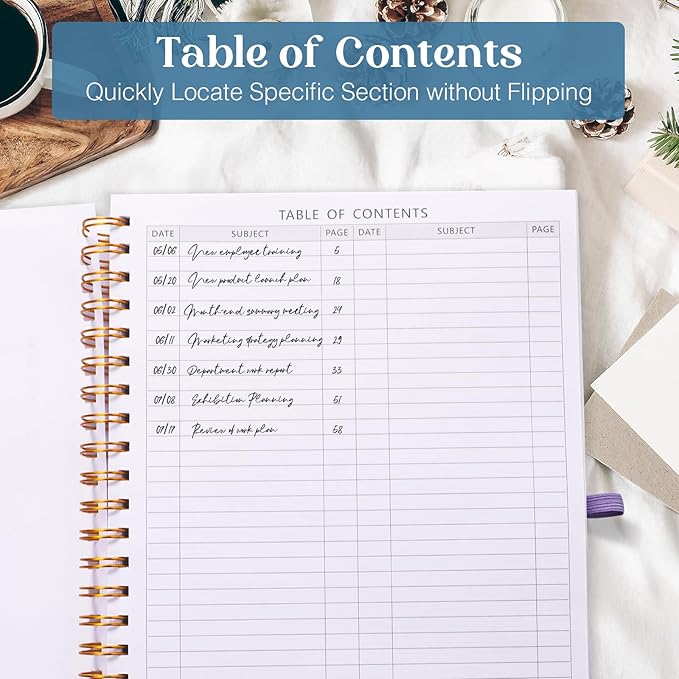 Spiral Notebook, 8.5” x 11” Notebooks for Work, 300 Numbered Pages College Ruled Notebook, Large Notebook for School with 24 Tabs, A4 Notebook Journal for Women Men, Thick Paper, Back Pocket, Green