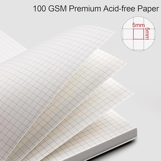 AHGXG Graph Paper Notebook - Spiral Notebook 8.5" x 11", A4 Large Graph Notebook, 100 gsm Thick Grid Paper, Waterproof Plastic Cover Journals for School Writing Engineering Math, Transparent