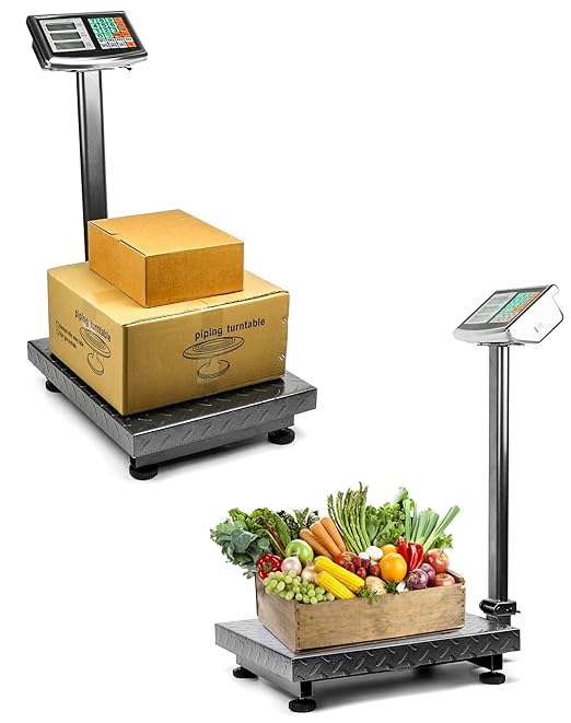 QWORK Foldable 600LB Weight Computing Postal Scale, Floor Platform Digital Scale, Accurate Warehouse Large Shipping Mailing LB/KG Calculator