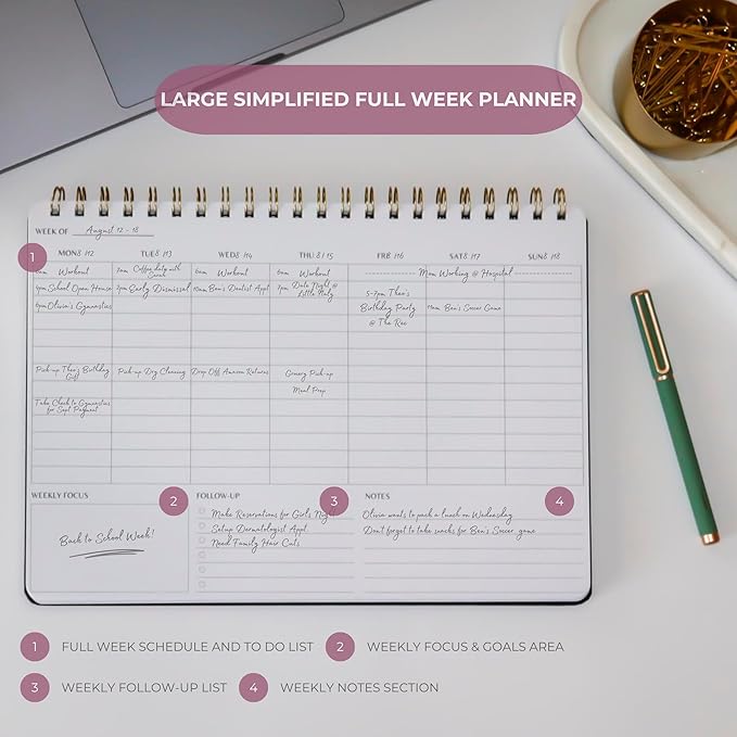 Undated Weekly Planner | 8.25” x 11.75” Work To-Do Notebook | ADHD Academic Organizer | Multi-Layout | Men and Women Planner | College Supplies | Evergreen | Landscape Layout