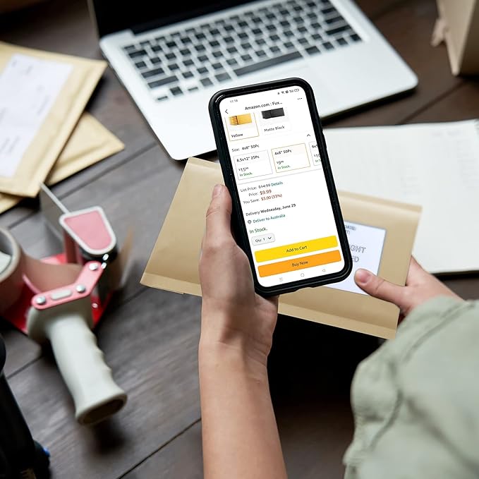 Fuxury Kraft Bubble Mailer 4x8 Inch 50 Pack,Strong Adhesion Padded Envelopes,Self Seal Bubble Envelopes, Waterproof Cushioned Mailers Packaging for Small Business，Bulk #000 Brown