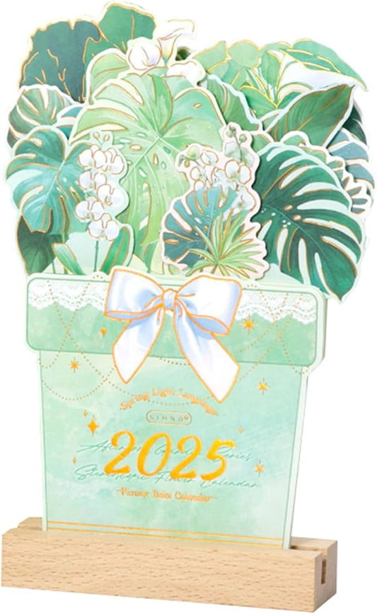 2025 Creative Desk Calendar Unique Flower Basket Shape Memo Notes Planner Calendar 8.5" x 6" - Monstera