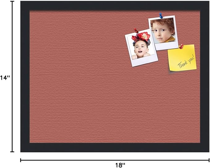 PinPix 18x14 Inch Cork Bulletin Board. This Decorative Framed Pin Board Comes with Crimson Pastel Design and a Satin Black Frame. Ideal for Home Office Decor or Message Board (PinPix-1807)