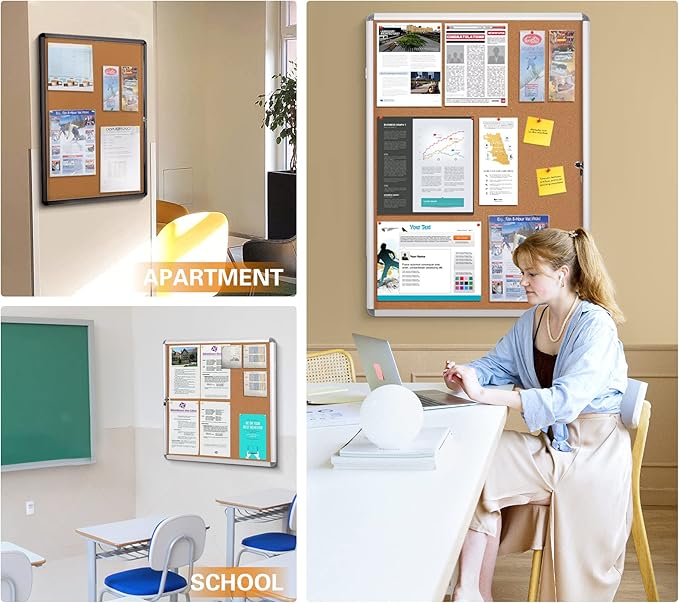 SWANCROWN Enclose Bulletin Board Tamper-Proof Dispaly Case School Office Cork Noticeboards for Information Photo, 38x28inch (9xA4)