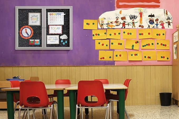 Ghent 36" x 48" 2-Door indoor Enclosed Recycled Rubber Bulletin Board, Shatter Resistant, with Lock, Satin Aluminum Frame,Black (PA234TR-BK) ,Made in the USA