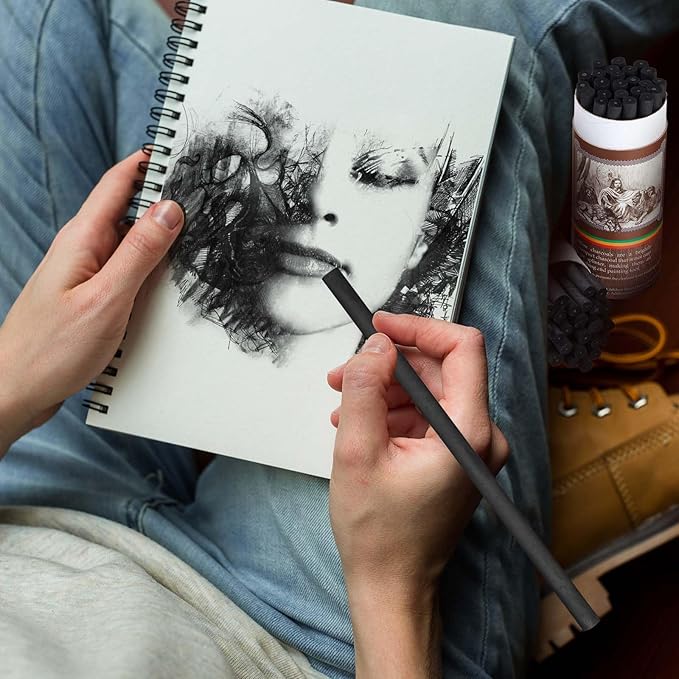 Gueevin 100 Pcs Willow Charcoal Sticks, Willow Charcoal, Artists, Beginners, Students, Perfect for Sketching, Drawing, Shading, and Fine Art (7-9mm)