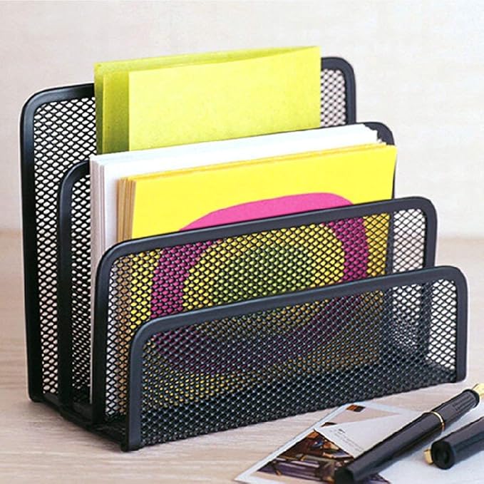 wishacc Desk Mail Organizer Small File Holders Letter Metal Mesh Document/Filing/Folders/Paper Organizer for Desktop