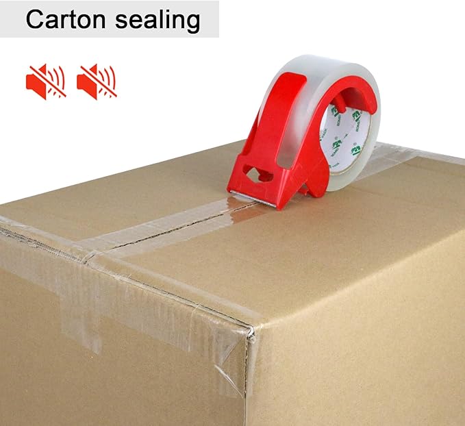 BOMEI PACK No Noise Quiet Clear Packing Tape, Heavy Duty Packaging Tape, Refill Rolls for Sealing Packing and Shipping, 2.4Mil 1.88Inch 55Yards 6rolls, with Free Dispenser
