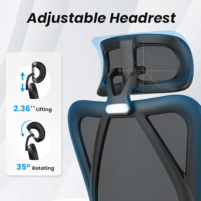 Farini Ergonomic Office Chair with Footrest, Mesh Office Desk Chair with Headrest, High Back Computer Chair with Adjustable Lumbar Support.for Home Office Study Room Bedroom (Black)