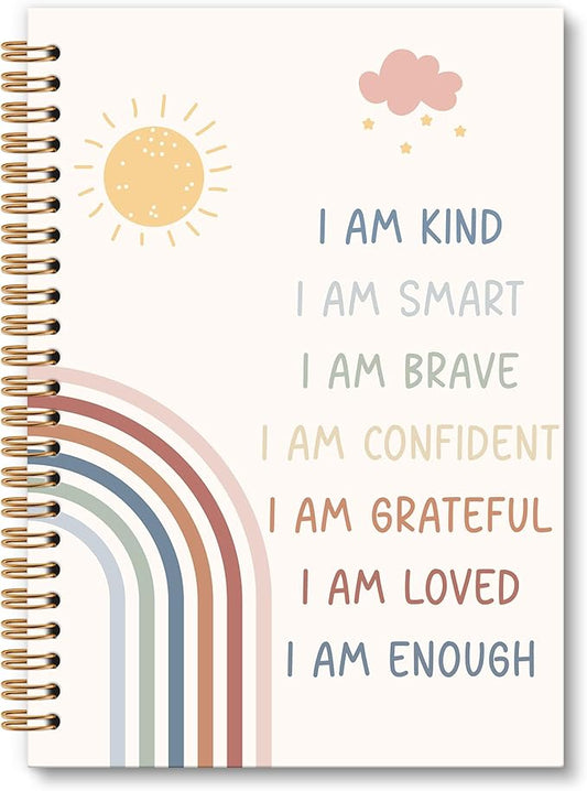 Inspirational Rainbow Notebook Journal - Motivational Nursery Spiral Notebook, I am Kind Inspirational Notebooks Gifts for Kids Girls, Daily Affirmations for Women School Supplies, 6x8.2In