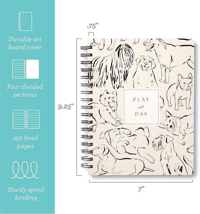Compendium Spiral Notebook - Play All Day — A Designer Spiral Notebook with 192 Lined Pages, College Ruled, 7.5”W x 9.25”H