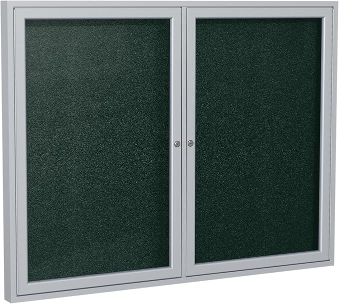 Ghent 36"x60" 2-Door Outdoor Enclosed Vinyl Bulletin Board, Shatter Resistant, with Lock, Satin Aluminum Frame - Ebony (PA23660VX-183), Made in the USA
