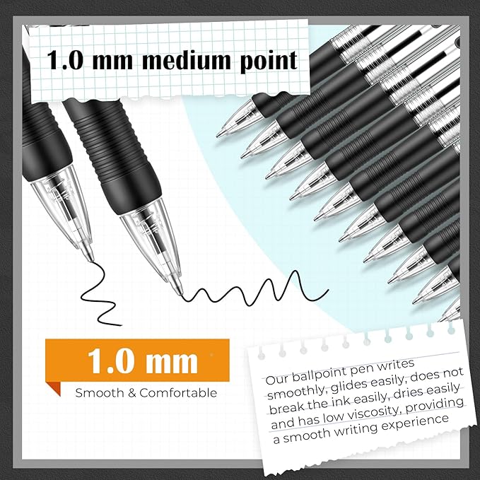 Fulmoon 100 Pcs Gel Ink Pens Retractable Ballpoint Medium Point 1.0 mm Ballpoint Smooth Writing Click Pens for Journal Writing Office Home(Black Ink)