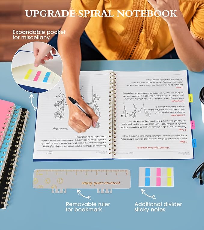 Spiral Notebook Journal 8.5” x 11”, A4 Large Notebooks for Women Men, College Ruled Lined Journal, 100 GSM Paper, Plastic Hardcover Spiral Bound Journals for Work School Note Taking Business, Navy