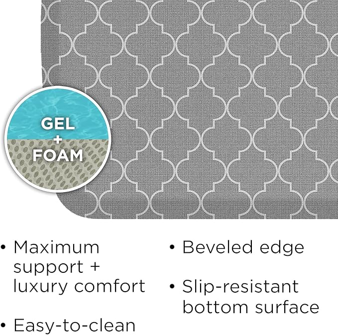 GelPro Elite Premier Anti-Fatigue Kitchen Comfort Floor Mat, 20x36", Trellis Classic Grey