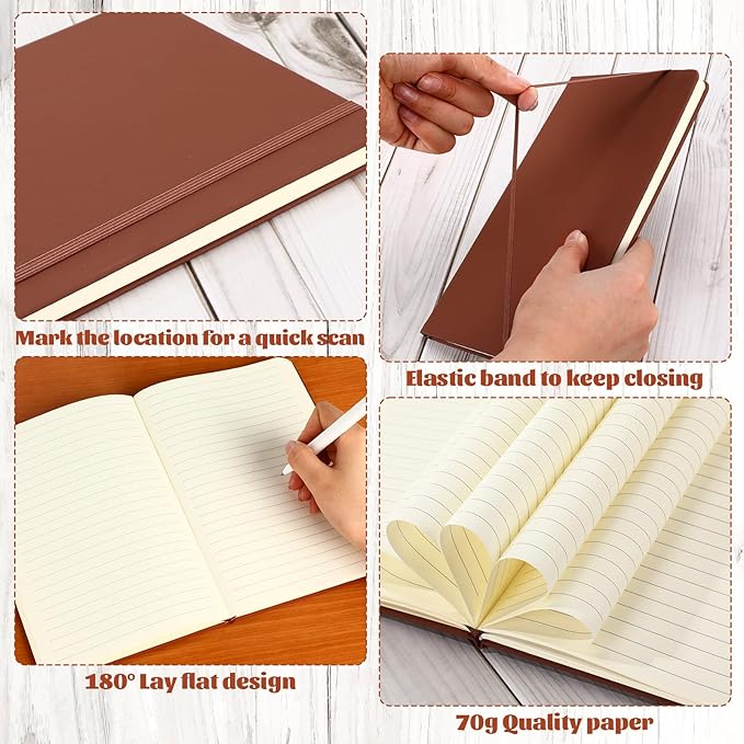 Honoson 20 Pack Lined Journal Notebooks A5 Hardcover Executive Notebook 5.5" x 8.3" PU Leather Wide Ruled Journals Bulk with Elastic Band for Home Business Office School Supplies(Black, Navy, Brown)