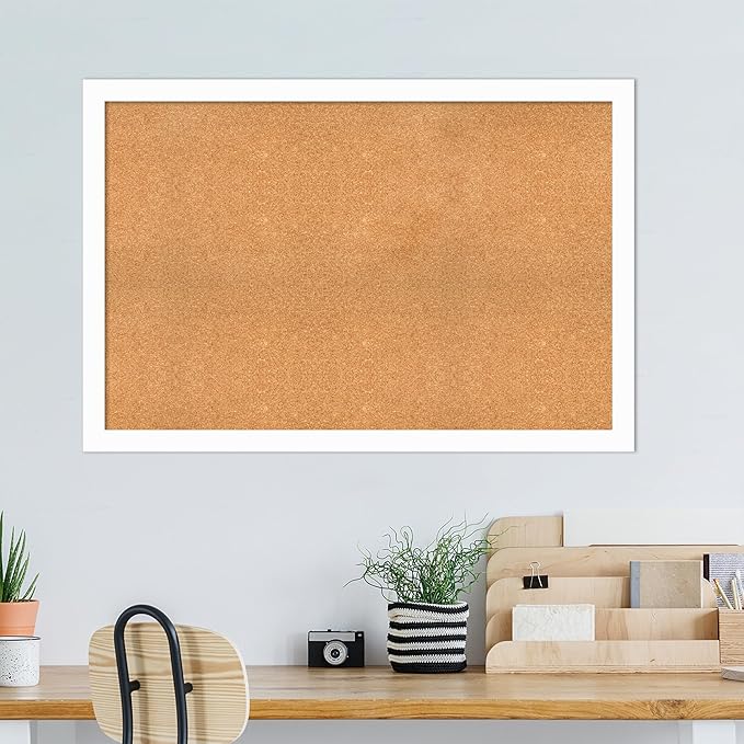 Amanti Art Natural Cork Board for Wall, 33x49 Vision Board with White Frame, Oversize Corkboard Office Decor for Home Organization, Casual Corkboard Pinboard to Display Items for Home Organization in