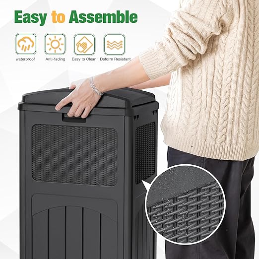 Flamaker 30 Gallon Trash Can, Resin Outdoor Garbage Can with Lid, Waterproof Hideaway Patio Waste Bins for Outside Use (2 Pack, Gray)