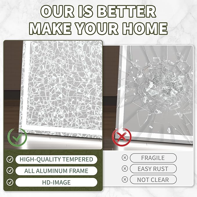 Hasipu Full Length Mirror with Lights, 81" x 34" LED Lighted Floor Standing Mirror, Full Body Dressing Hanging Mounted Mirrors, Dimmable, Tempered Glass, Safe to Use, Square Black