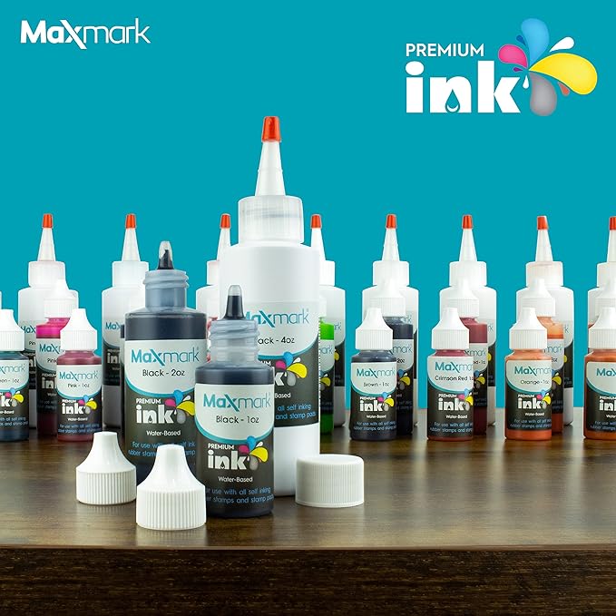 MaxMark Premium Refill Ink for self Inking Stamps and Stamp Pads, Brown Color - 2 oz.
