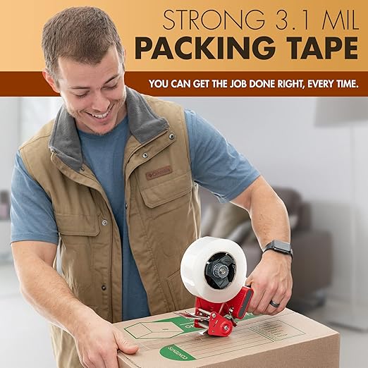 Packstrong Industrial Grade Clear Packing Tape 6 Rolls - Extra Strong - 110 Yards per Roll - 2" Wide x 3.1 mil Thick, Acrylic Adhesive Heavy Duty Tape for Box Office Moving Packaging Shipping