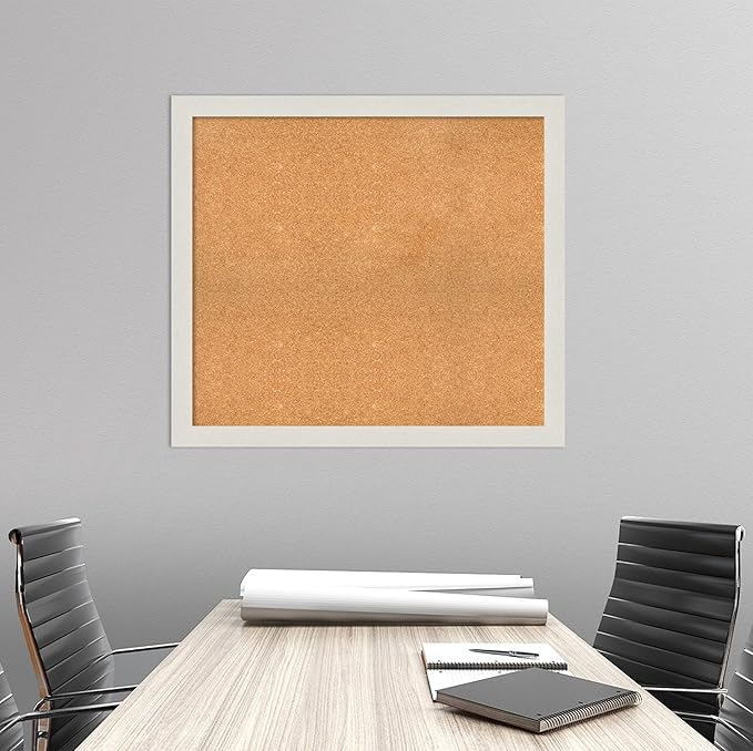 Amanti Art Natural Cork Board for Wall, 33x37 Vision Board with White Frame, Large Corkboard Office Decor for Home Organization, Country Rustic Corkboard Pinboard to Display Items for Home