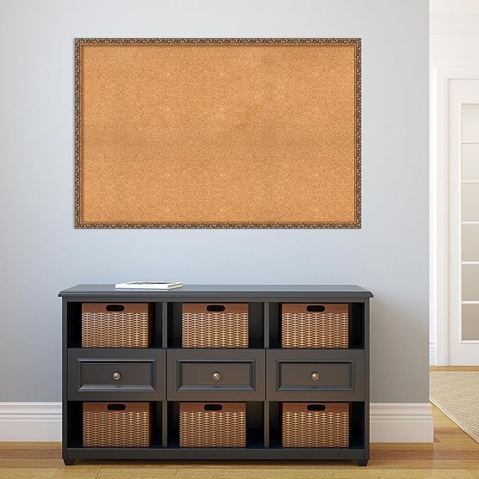 Amanti Art Natural Cork Board for Wall, 32x48 Vision Board with Bronze Frame, Oversize Corkboard Office Decor for Home Organization, Traditional Corkboard Pinboard to Display Items for Home