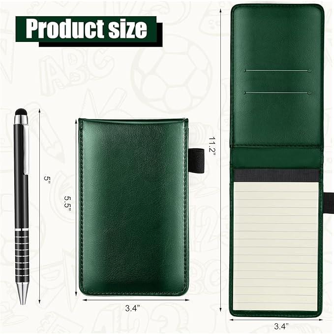 Outus 10 Pcs Pocket Notebook with Pen Set Included Mini Pocket Notepad Holder with 50 Lined Sheets, Metal Pen, 8 Pcs 3 x 5 Inch Memo Book Refills, 30 Lined Paper Per Note Pad (Green)