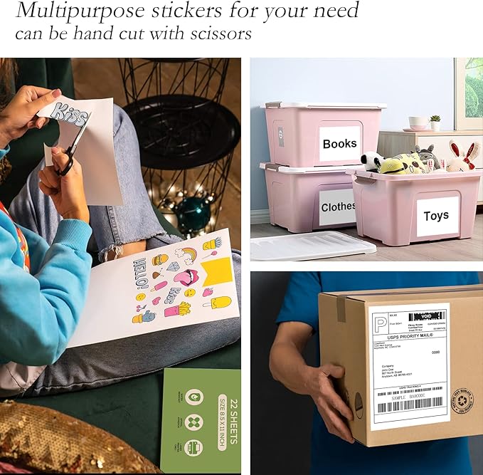 500 Full Sheet Stickers, 8.5" x 11", 500 Labels