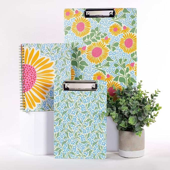 Steel Mill & Co Cute Large Spiral Notebook College Ruled, 11" x 9.5" with Durable Hardcover and 160 Lined Pages (Sunflower)