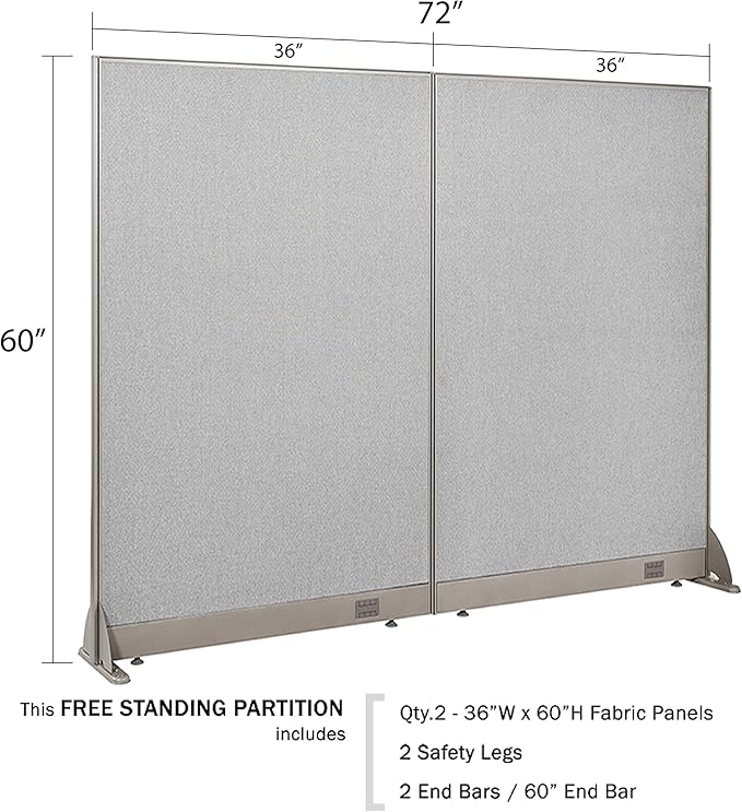 GOF Freestanding Office Partition, Large Fabric Room Divider Panel, 72" W x 60" H