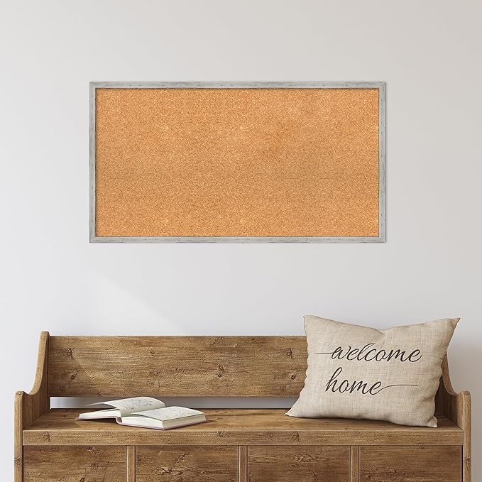 Amanti Art Natural Cork Board for Wall, 19x35 Vision Board with White Frame, Large Corkboard Office Decor for Home Organization, Cottage Corkboard Pinboard to Display Items for Home Organization in