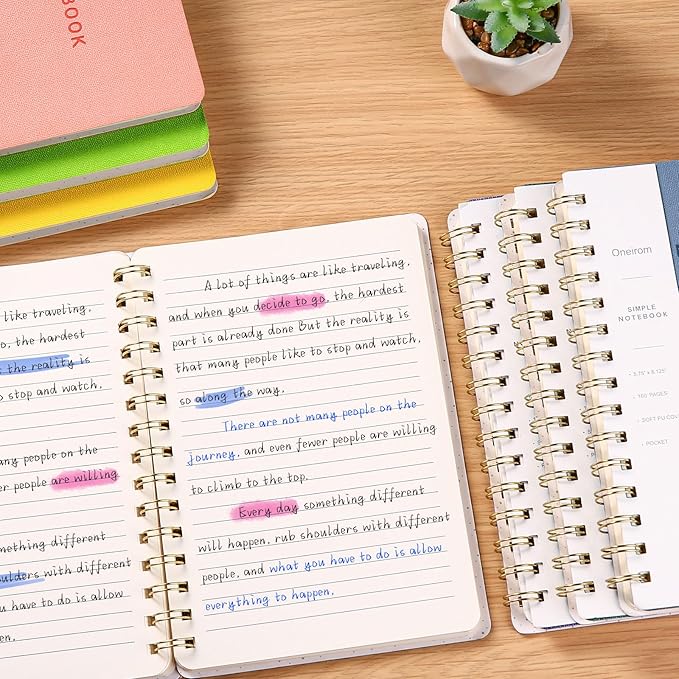 Lined Spiral Notebook College Ruled A5 Journal Book for Note Taking, 160 Pages Writing Journal for Office and Home School Supplies 5.75x8.125 inch (Pink/MintGreen/Violet)