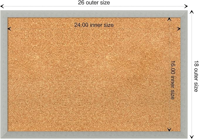 Amanti Art Natural Cork Board for Wall, 18x26 Vision Board with Silver Wood Frame, Medium Corkboard Office Decor for Home Organization, Casual Corkboard Pinboard to display items for home organization