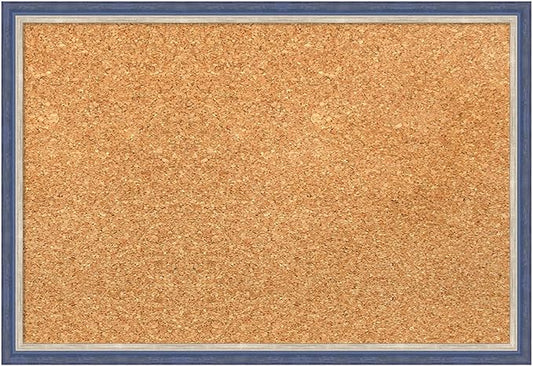 Amanti Art Natural Cork Board for Wall, 13x19 Vision Board with Blue Wood Frame, Small Corkboard Office Decor for Home Organization, Modern Corkboard Pinboard to Display Items for Home Organization