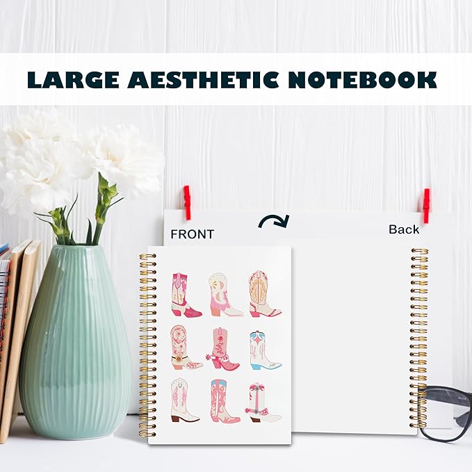 BearCake Cowgirl Boot Notebook, Cowgirl Stuff, Cowgirl Gifts, Western Office Supplies, Western Stuff for Women, Boho Western Notebook Journal 5.5x8.3 white