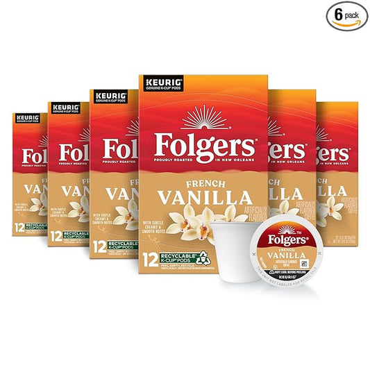 Folgers French Vanilla Flavored Coffee, 72 Keurig K-Cup Pods (Packaging May Vary)