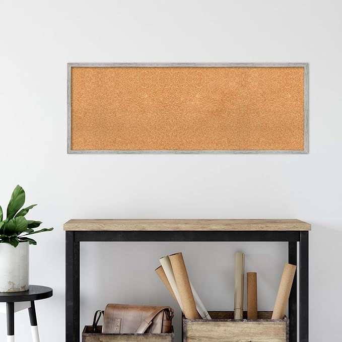 Amanti Art Natural Cork Board for Wall, 17x45 Vision Board with White Frame, Oversize Corkboard Office Decor for Home Organization, Cottage Corkboard Pinboard to Display Items for Home Organization