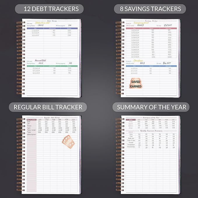 GoGirl Budget Planner & Monthly Bill Organizer – Monthly Financial Book with Pockets. Expense Tracker Notebook Journal, Large (Black)