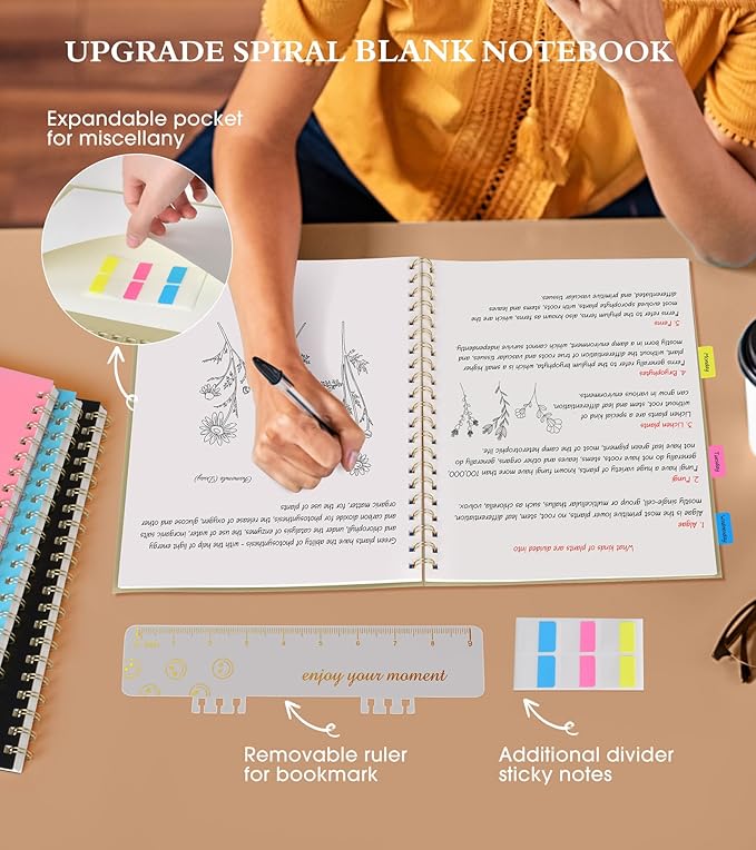 Blank Spiral Notebook Journal 8.5” x 11”, A4 Large Sketch Book for Women Men, 100 GSM Blank Paper Drawing Notebook, Plastic Hardcover Spiral Bound Sketchbook for Sketching Work School Writing, Yellow