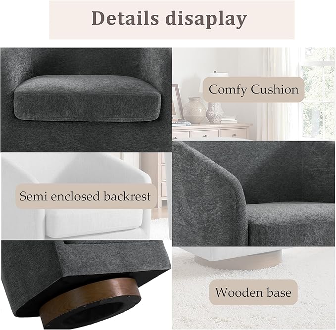 UIXE Swivel Accent Chairs Set of 2, Chenille Upholstered Barrel Chair for Living Room, Comfy Round Armchair Single Sofa Bedroom Reading Seat - 31" W, Gray
