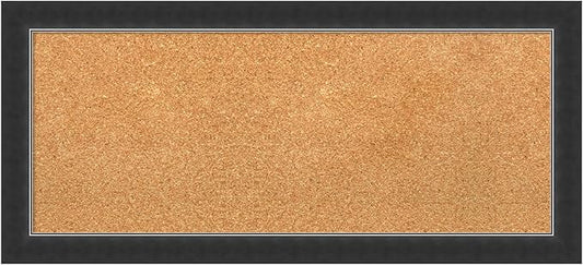Amanti Art Natural Cork Board for Wall, 15x33 Vision Board with Black Wood Frame, Medium Corkboard Office Decor for Home Organization, Modern Contemporary Corkboard Pinboard to display items for home