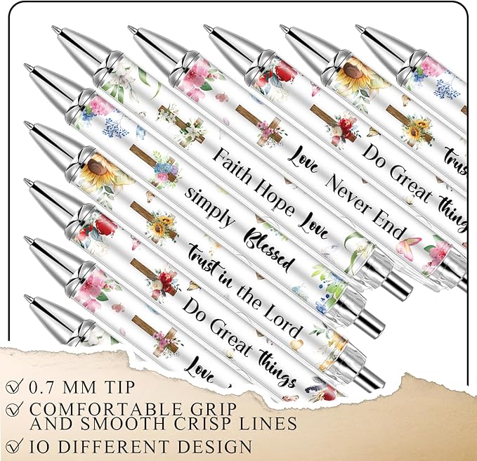 10 PCS Bible Verse Pens, Christian Pen Set, Christian Ballpoint Pens for School Office Church Supplies