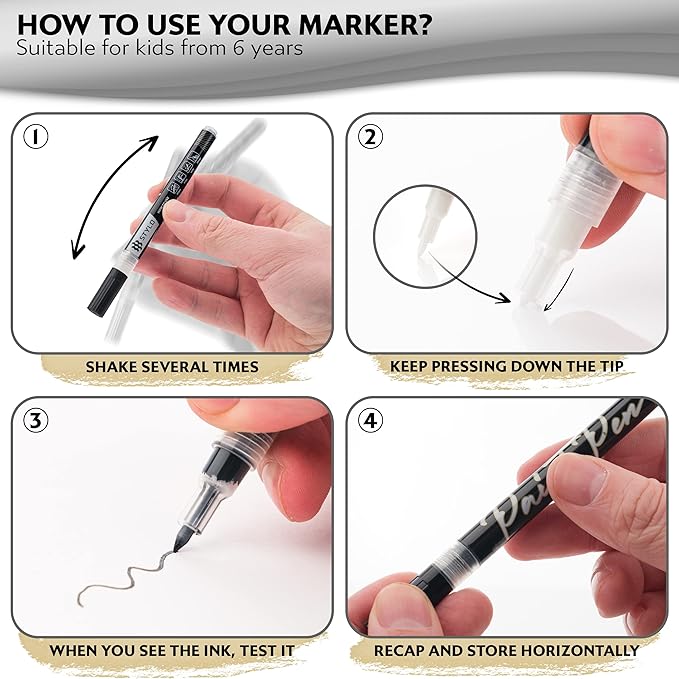 Stylo 4 Count Acrylic Metallic Pens - Black Paint Pens - Fine Tip Permanent Acrylic Metallic Paint Markers for Rock Painting, Glass, Wood, Ideal for Arts and Crafts (Pack of 4, Black)