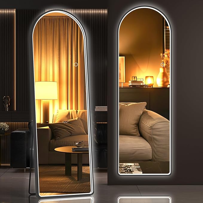 Hasipu 55" X 18" Full Length Mirror with Lights, Black Frame Arch Led Mirror Full Length and 3 Colors Temperatures & Brightness Adjustable,Light Up Mirror Full Body for Bedroom Cloakroom Living Room