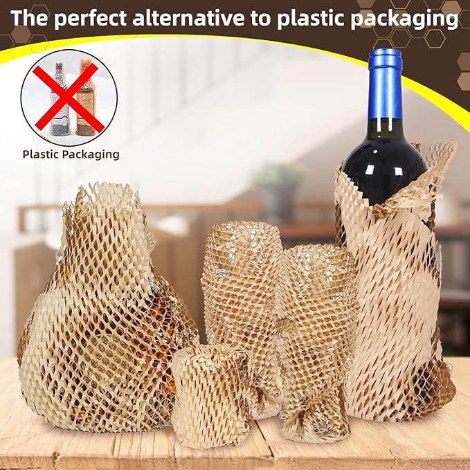 Honeycomb Packing Paper Wrap 12"x200' Sustainable Alternative to Bubble Wrap for Moving Shipping/Gift, Biodegradable & Fully Recyclable Bubble Paper Wrapping with 20 Fragile Sticker…