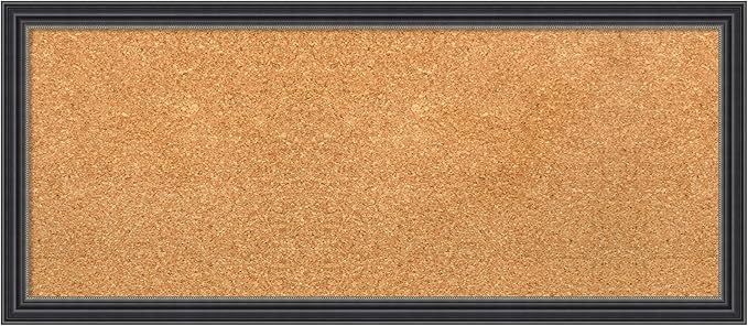 Amanti Art Natural Cork Board for Wall, 14x32 Vision Board with Black Wood Frame, Medium Corkboard Office Decor for Home Organization, Traditional Corkboard Pinboard to display items for home