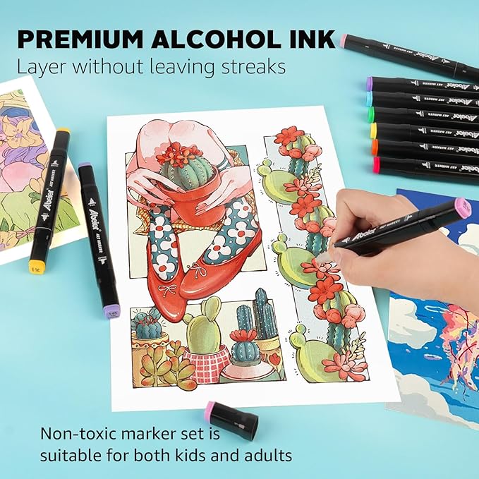 204 Alcohol Markers Set, Dual Tips Blender Art Markers for Drawing, Permanent Sketch Marker for Kids adult coloring, Alcohol Based, Adults Coloring and Artist Illustration.