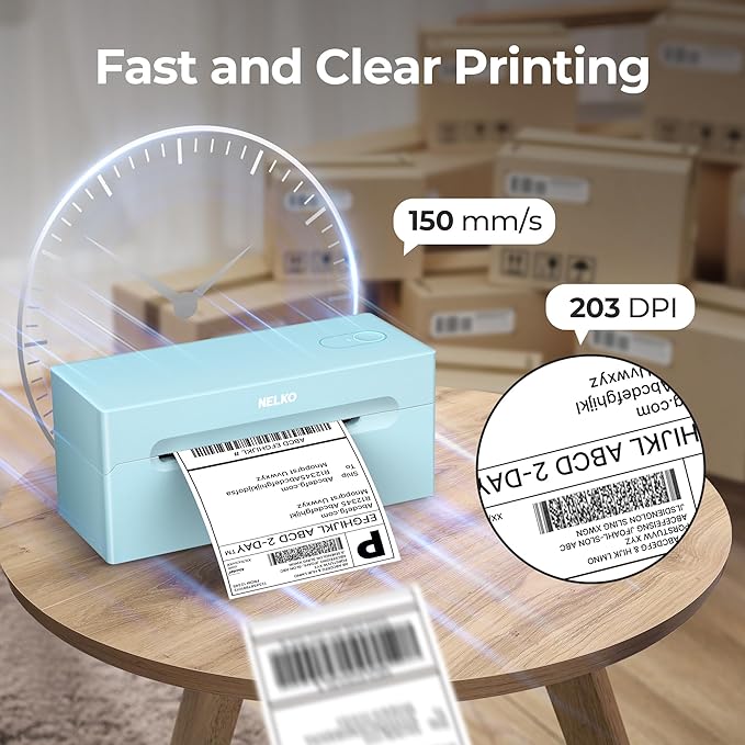 Nelko Bluetooth Thermal Shipping Label Printer, 4x6 Shipping Label Printer for Shipping Packages, Support Android, iPhone and Windows, Widely Used for Amazon, Ebay, Shopify (Blue)