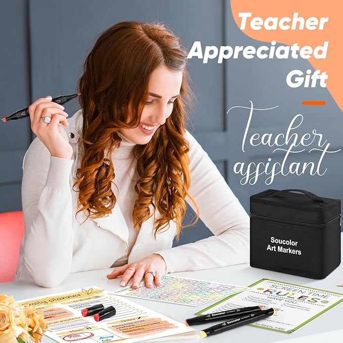 Soucolor Alcohol Markers, 80 Colors Dual Brush Tip Permanent Art Coloring Marker for Book Painting Card Making, Art Supplies Gift Box for Adults Teens Kids Boys Girls 8-12